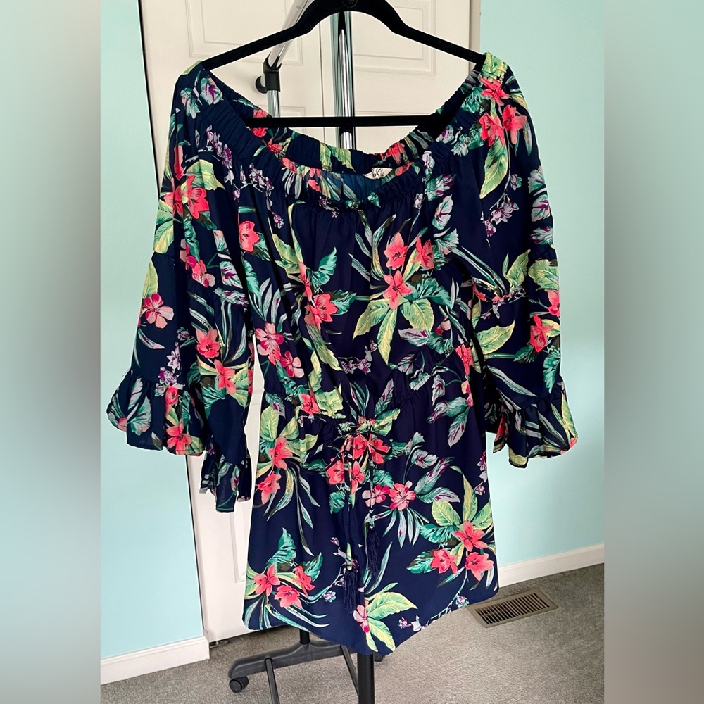 Floral Off-Shoulder Women's Ruffle Shorts Jumper